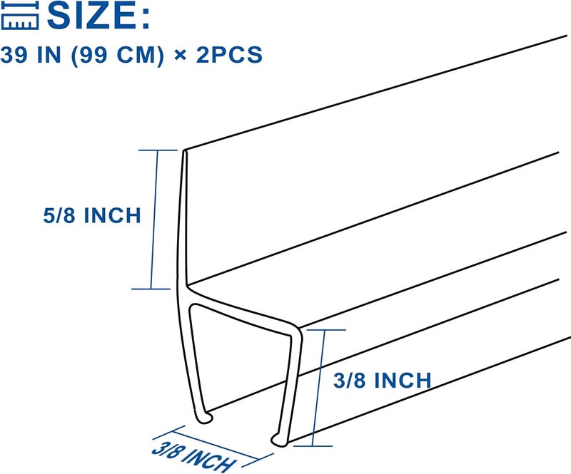 EAISMON Frameless Shower Door Seal Strip 2 Pack x 39 Inch H for 3/8" Thick Glass Shower Door Side Seal Strip Bottom Seal Door Sweep Ultra Clear Polycarbonate, Stop Shower Leaks Create A Water Barrier - Image 3